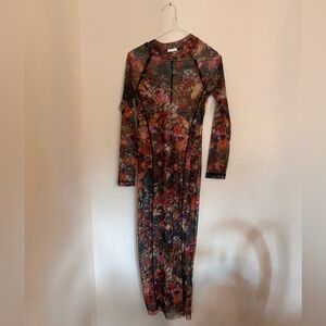NWT SZ M OSKLEN Long-Sleeve Floral Maxi Dress in Multicolor